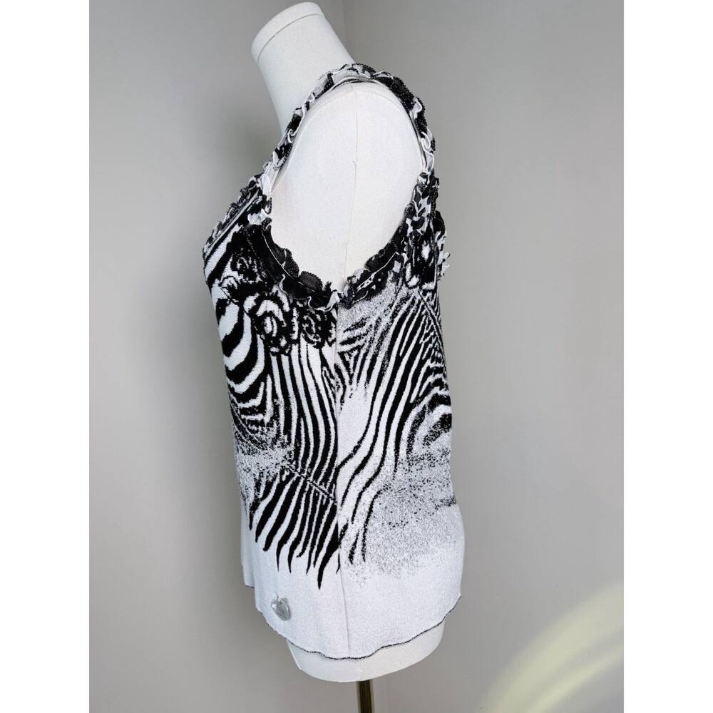 Class Roberto Cavalli Zebra Print Knit Tank Top Ruffle Neck Italy IT 46 US 12 Y2 - Picture 5 of 16